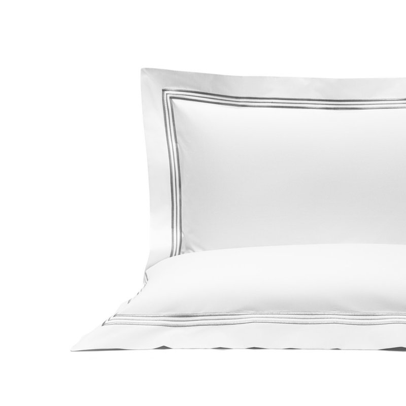 Triplo Bourdon Percale Duvet Cover, King Duvet Cover, White/Slate Grey