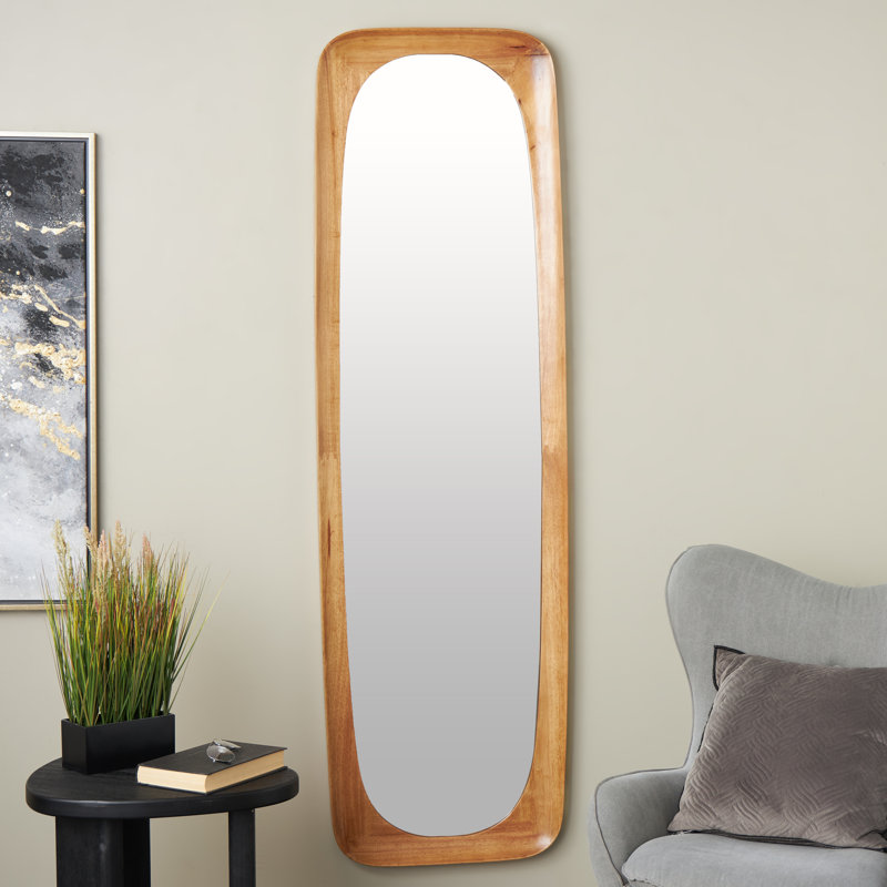 Wood Oval Minimalistic Room Wall Mirror, Brown