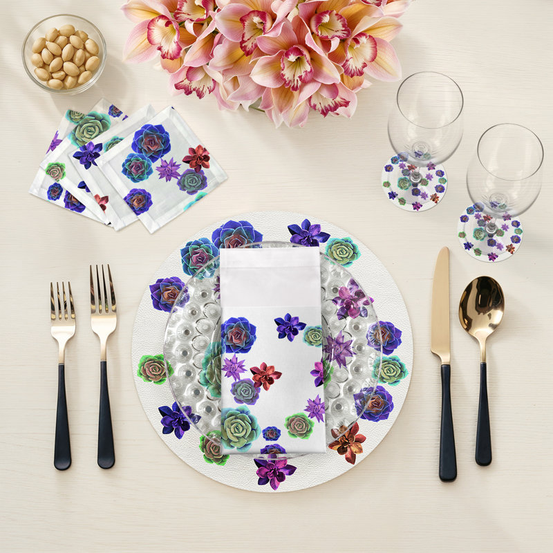 Succulents Floating Vegan Leather Round Pebble Placemat, Intenso