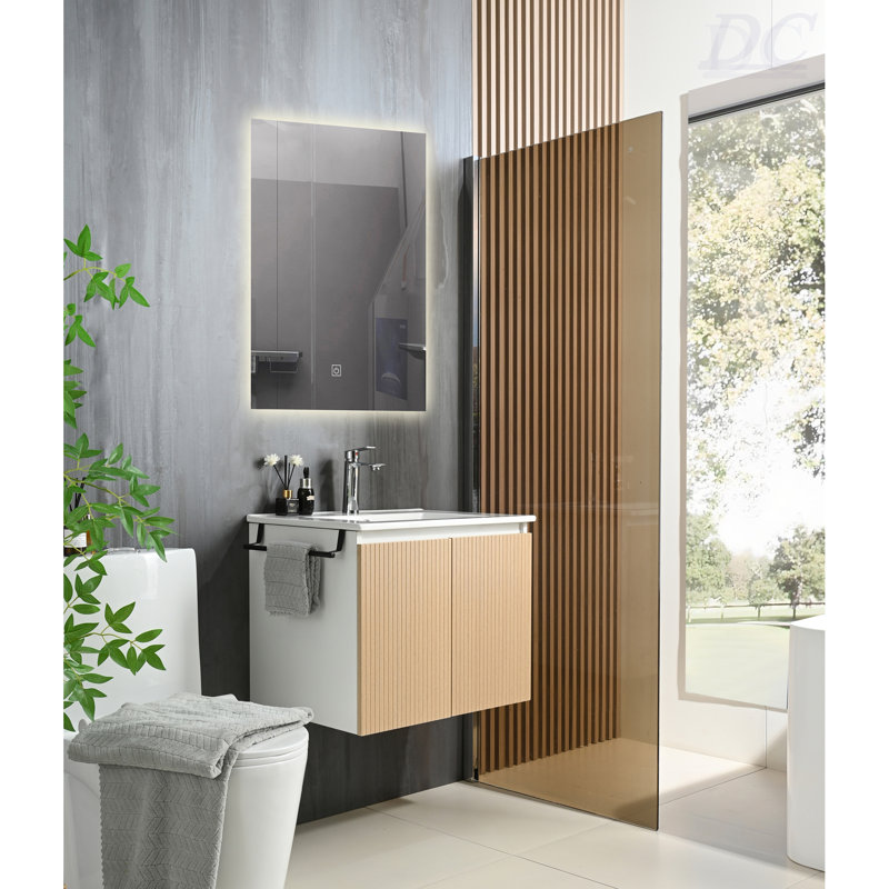 Ensemble de meuble-lavabo mural 24 po avec porte-serviettes noir, Chêne