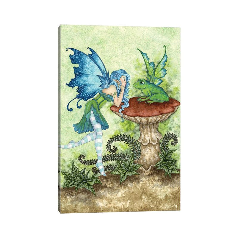 Frog Gossip by - Toile tendue, estampe numérique sur toile tendue, H 26 po x l 18 po x 1,5 po