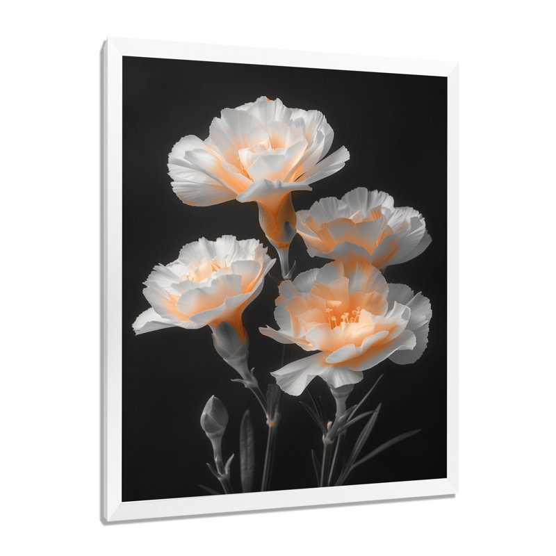 Monochromes blancs et noirs, œillets parfumés I - œillets, art mural, Toile encadrée blanche avec une seule photo