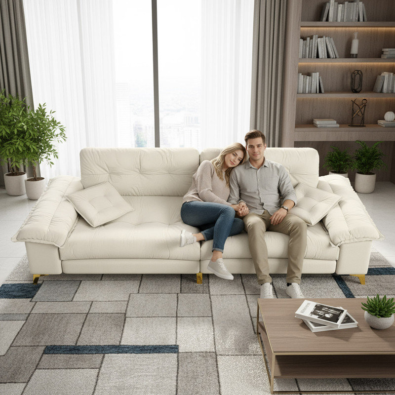 Canapé moderne en nuage avec accoudoirs amovibles extra larges, revêtement en chenille et design capitonné, Beige