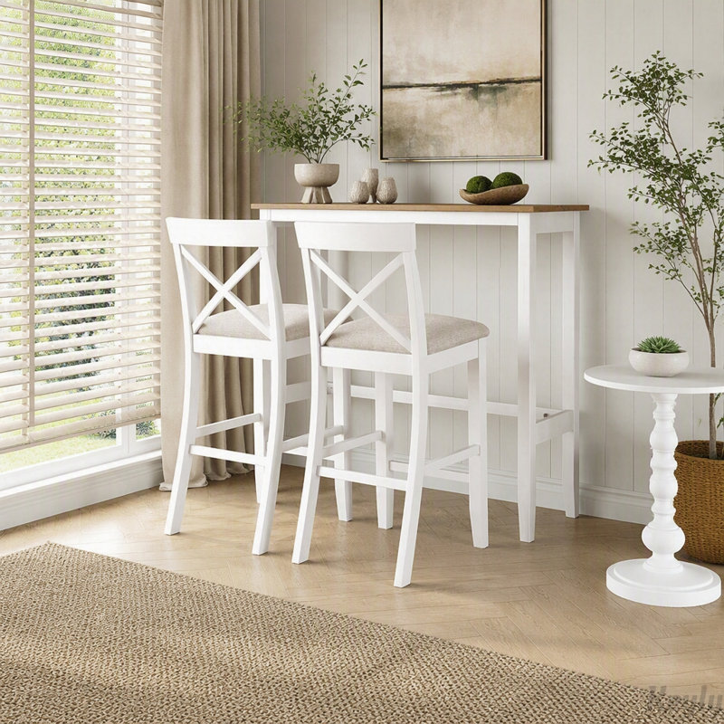 Ensemble de salle à manger à hauteur de bar Farmhouse avec 2 chaises, Brown / Beige,Brown+White