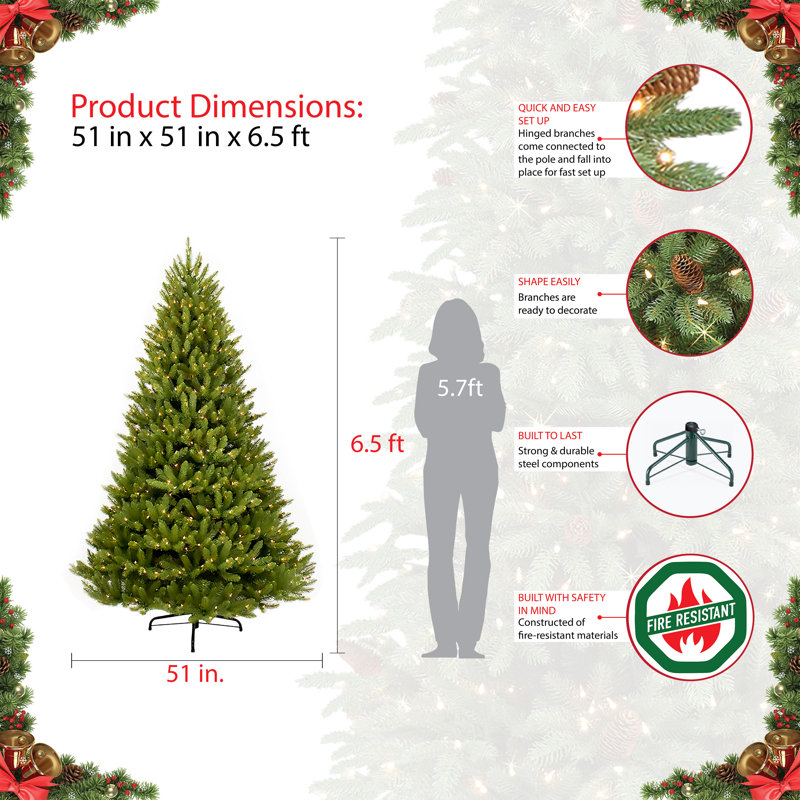 Lighted Artificial Fir Christmas Tree, 6.5' H