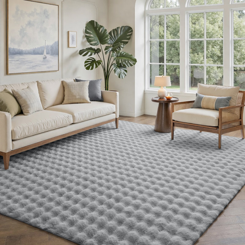 Modern Bubble Texture Faux Fur Rug , Grey, 200cm x 290cm