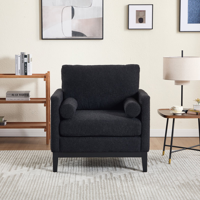 Chaise d'appoint rembourrée avec 2 coussins, Noir, Noir
