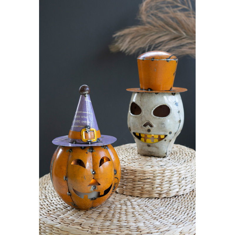 Lanterne d'Halloween Kalalou - citrouille et crâne, ensemble de 2