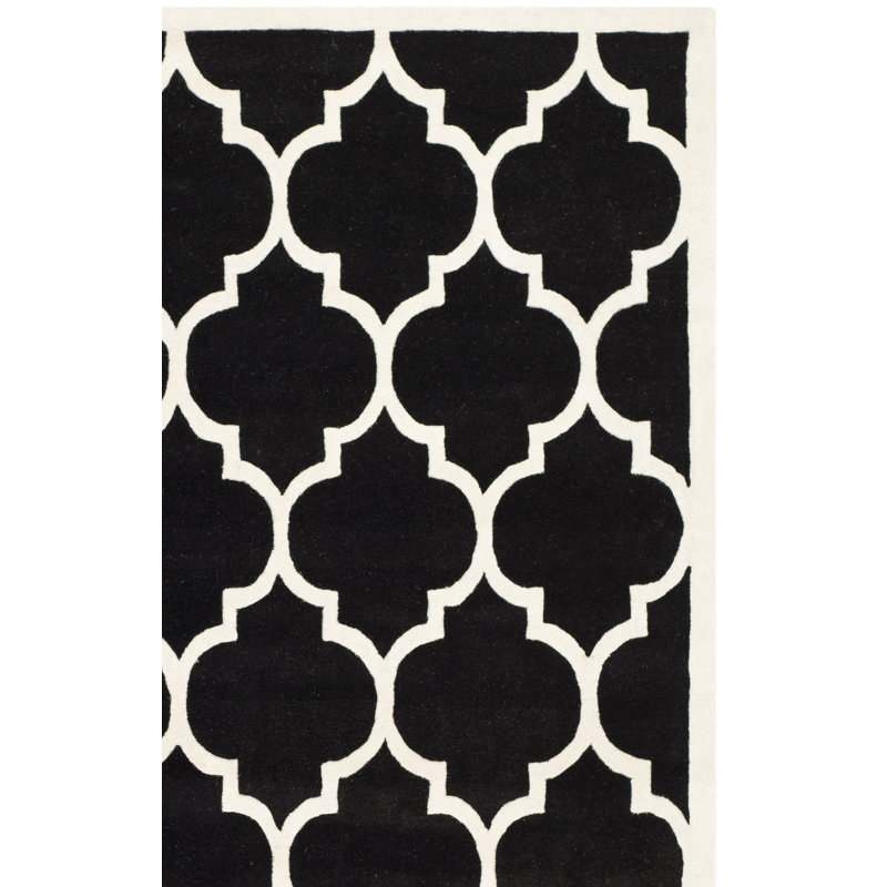 Tapis noir en laine touffeté à la main Carolene, Tapis de couloir 2 pi 3 po x 7 pi