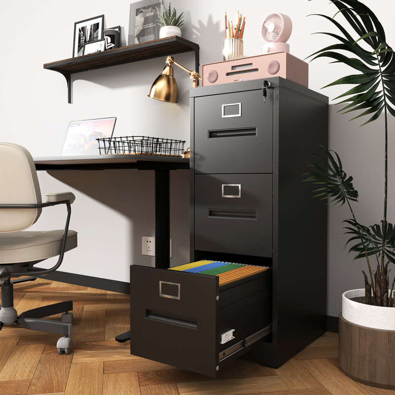 3 Drawer Metal File Cabinet With Lock, A4 Letter Legal Capacity, Office Organization, Smooth Surface Storage, Adjustable Hanging Rods