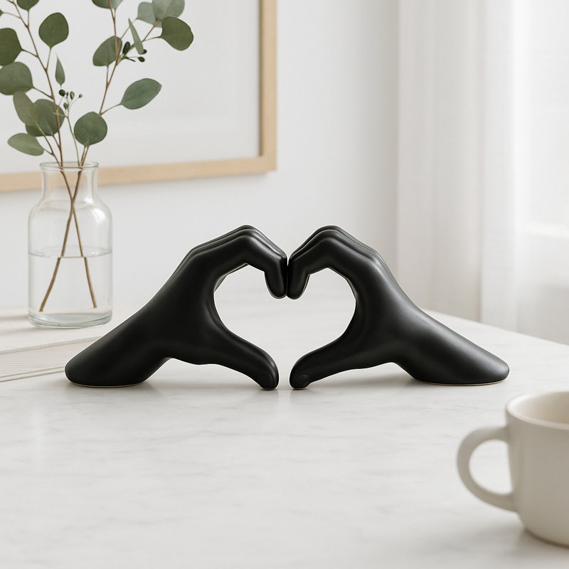 Millsap Ceramic Hand Heart Sculpture , Black