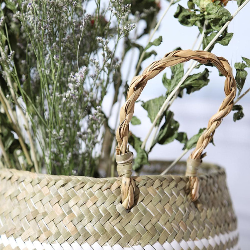 Panier de rangement en forme de paille triangulaire blanc, Moyen (H 9,44 po x l 9,1 po x P 9,1 po)