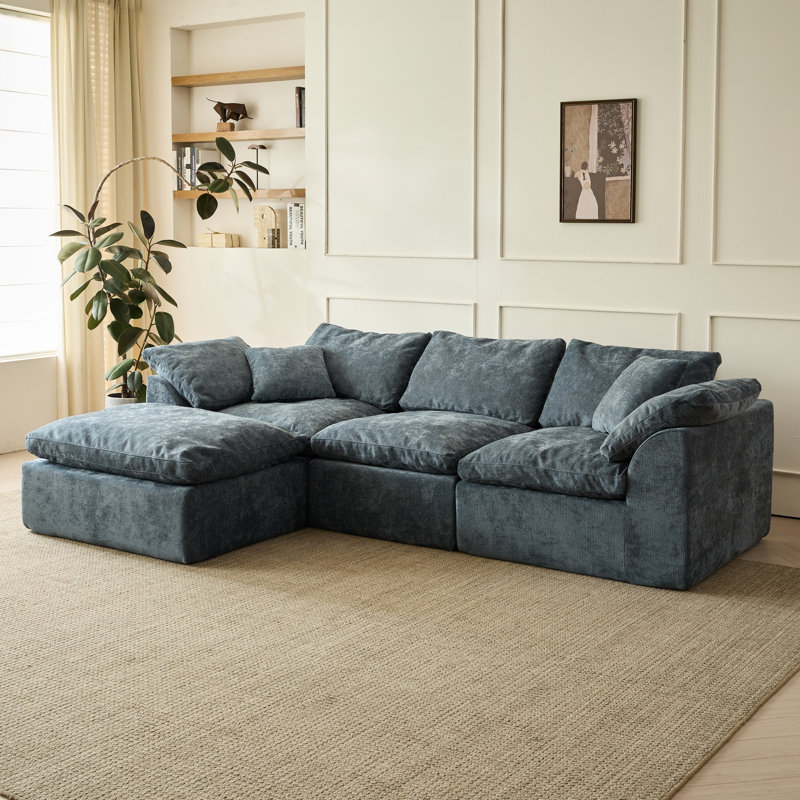 Canapé modulaire désossé de 109 po pour le salon, canapé convertible en forme de L sans siège avec repose-pieds, canapé surdimensionné et confortable surdimensionné en chenille, canapé modulaire 3 places