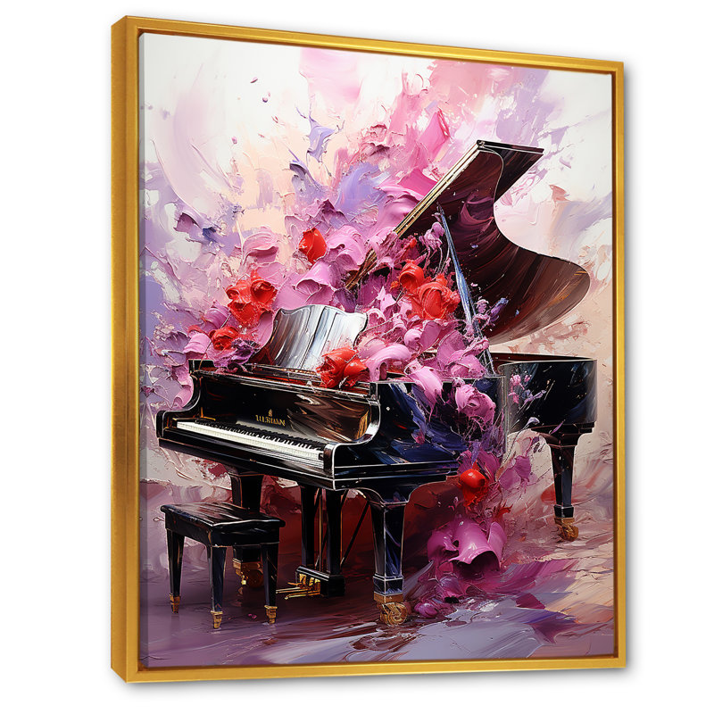 Art floral classique piano classique, H 40 po x l 30 po x P 1,5 po, Cadre flottant doré