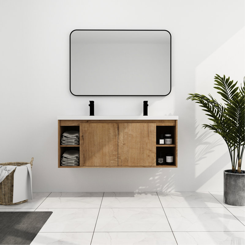 Meuble-lavabo de salle de bain avec double lavabo, fixation murale, porte - option moderne