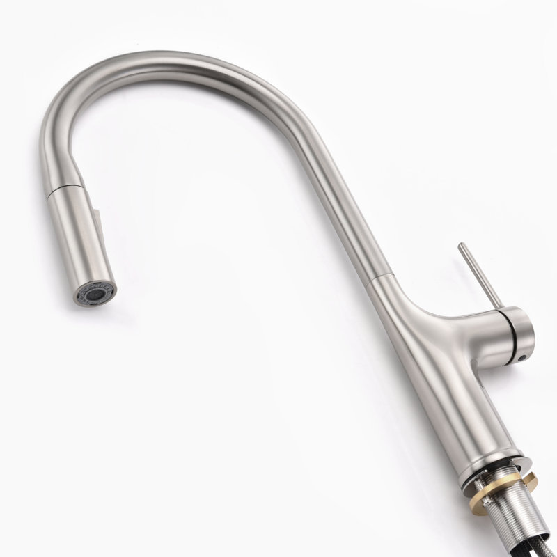 SUMERAIN Kitchen Sink Faucet with Dual Mode Sprayer, Single Hole Pull-Out Kitchen Faucet Stainless Steel Brushed Gold