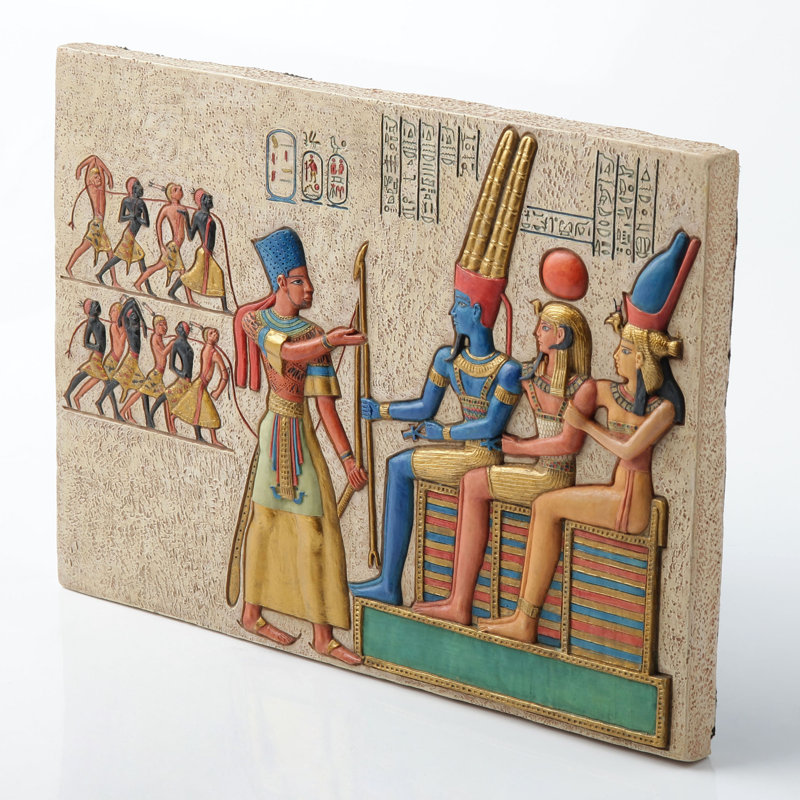 Plaque murale de 9,45 po - Pharaon égyptien offrant des prisonnières aux dieux, résine de polyester