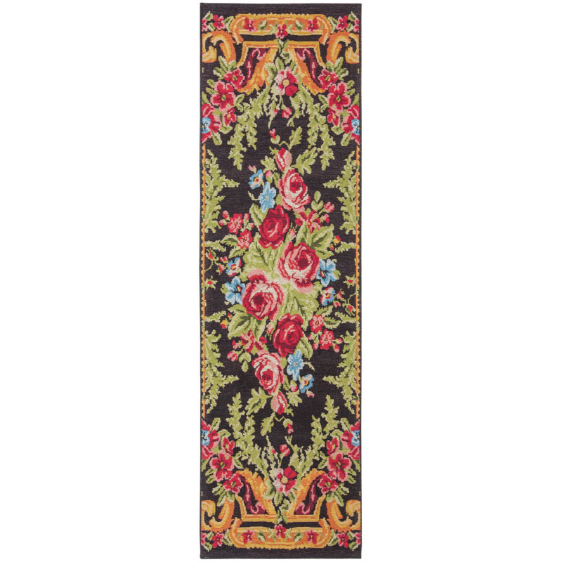 Tapis à motif floral Abington, Tapis de couloir 2 pi 3 po x 8 pi
