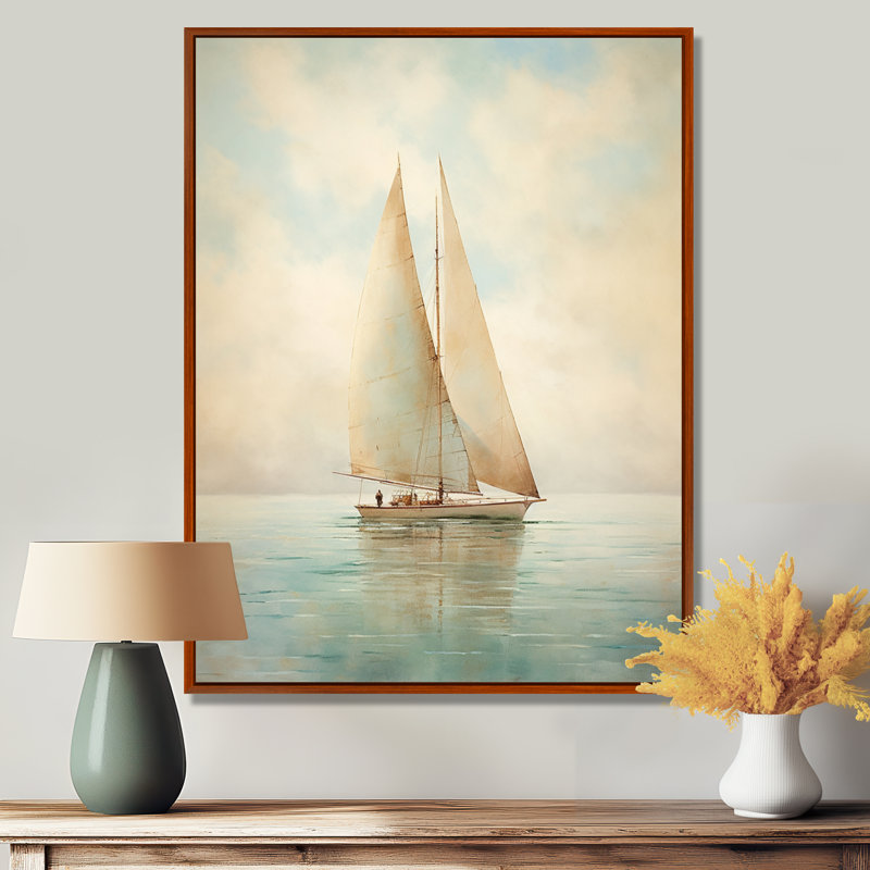 Voilier «Whispering Breezes II» - Bateau à voile, art mural, H 32 po x l 24 po, Reproduction avec cadre flottant, Brun