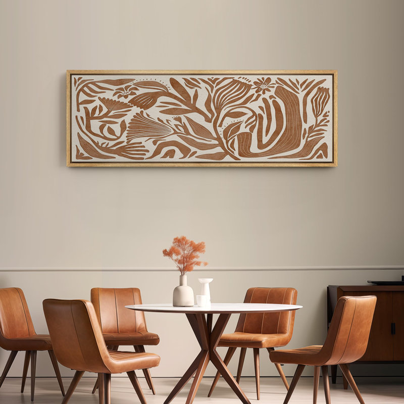 Modern Botanical Illustration in Earth Tones Modern Art, 20" H x 60" W, Natural