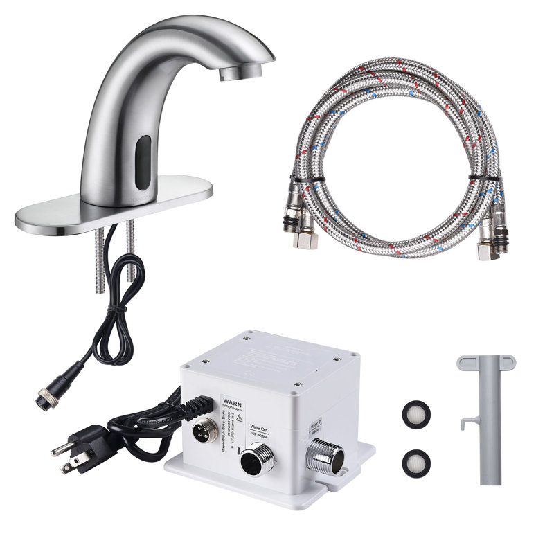 Brushed Nickel Touchless Bathroom Faucet with Drain Assembly
