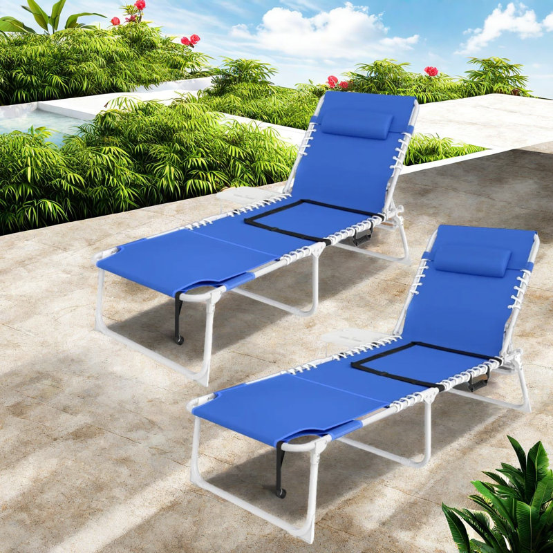 Ensemble de chaises de patio réglables en acier, design bleu marine portatif pour la détente