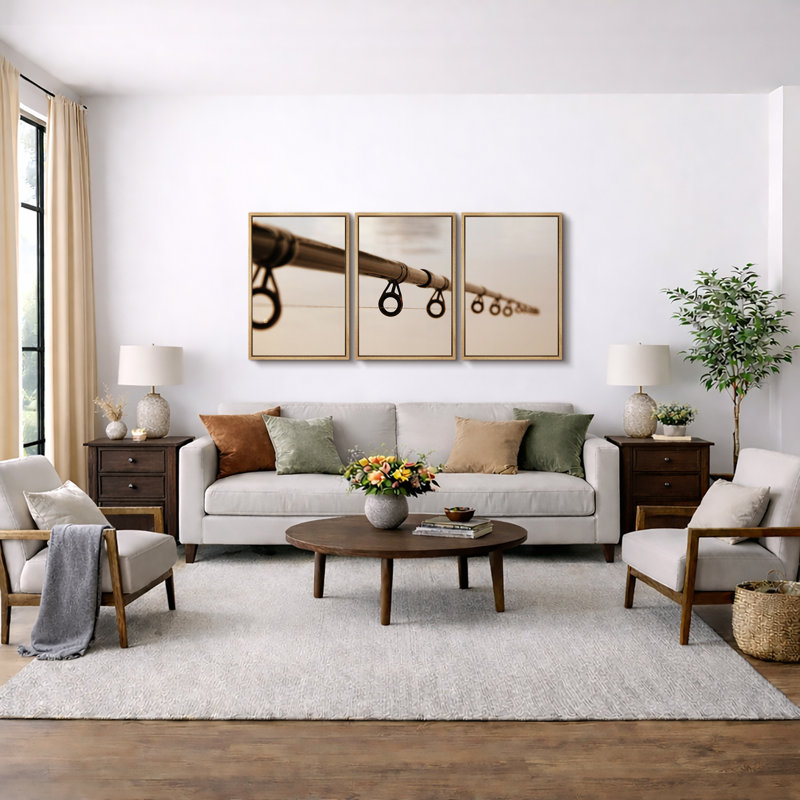 Fishing Rod Against the Water Surface - Wrapped Canvas Graphic Art Print Multi-Piece Image, 36" H x 72" W