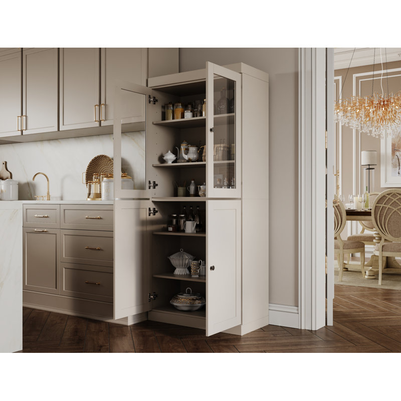 Garde-manger Palace 100% bois massif 32 po avec verre transparent, portes Shaker et tablettes réglables Palace Imports, Beige