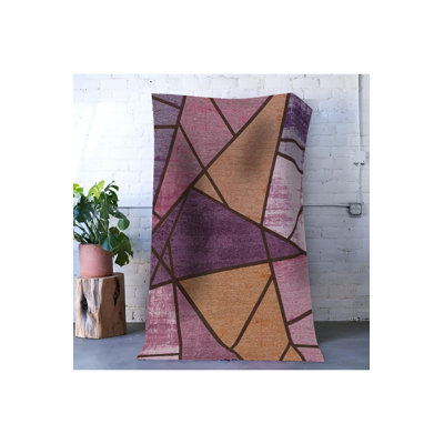 Purple Tone Geometric Triangle Pattern Modern Machine Washable Decorative Rug