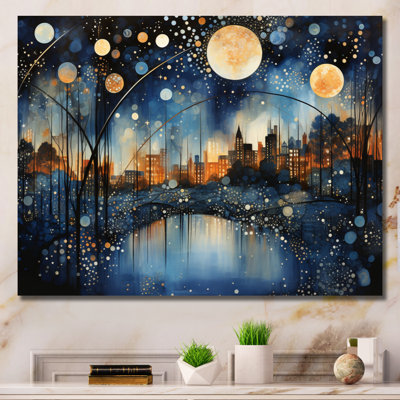 «Teal Bridge Urban Reflections Pointillism», reproduction d'art sur toile