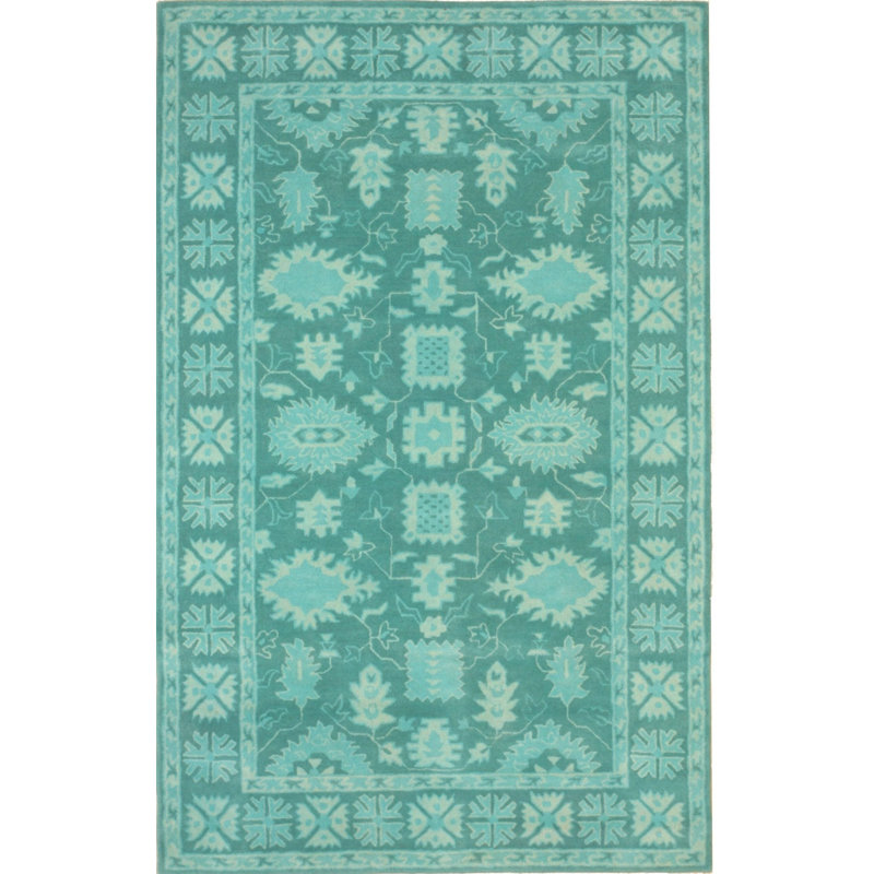 Hand Tufted Wool Floral Area Rug in Blue, 9' x 12'