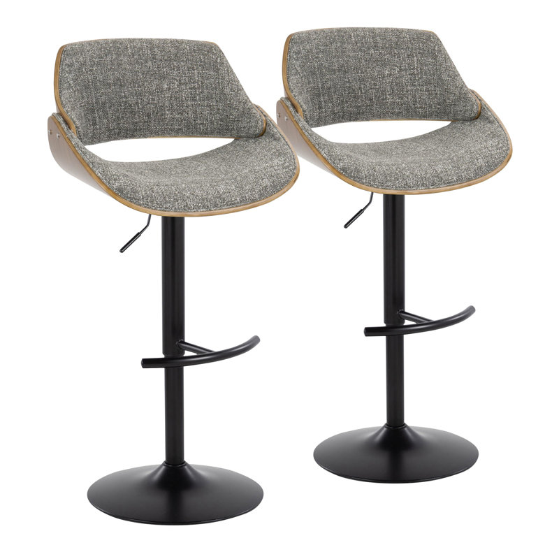 Palmona Adjustable Bar Stool with Rounded T Footrest, Gray, Black