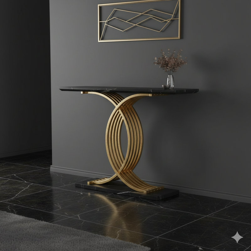 Decorative Foyer Table With Gilded Interwoven Metal Legs For A Premium Entryway Setting
