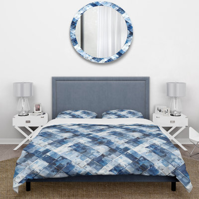 Ensemble de housse de couette Mid-Century Gingham III - Mid-Century bleu et blanc