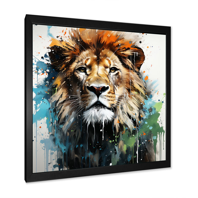 Décoration murale monarque brune et verte - Lion, Cadre photo noir, H 16 po x l 16 po x P 1 po