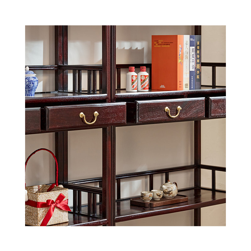 Nouvelle bibliothèque rétro classique chinoise, (3 Shelves) 77.9"H x 77.2"W x 14.2"D
