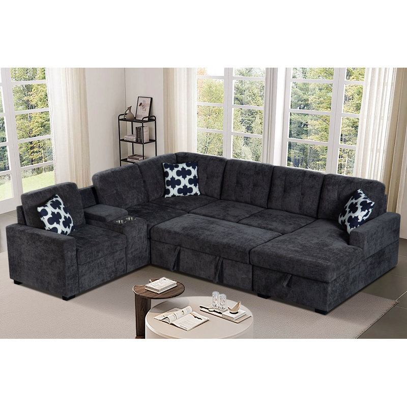 Canapé modulaire 6 pièces avec rangement et causeuse escamotable Delila - Collection de salon moderne en chenille