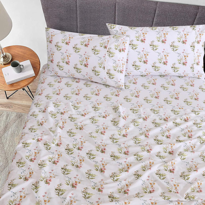 100% Cotton Sheets Sets Soft Crispy Percale Cooling Sheets 16 Inch Deep Pocket Bed Sheets, Floral Bliss