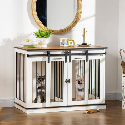 Mobilier de cage pour chien avec cloison, table de bout pour chien pour petits et grands chiens, grand chenil d'intérieur pour chien avec portes doubles, l 47 po x P 23,5 po x H 35 po, blanc