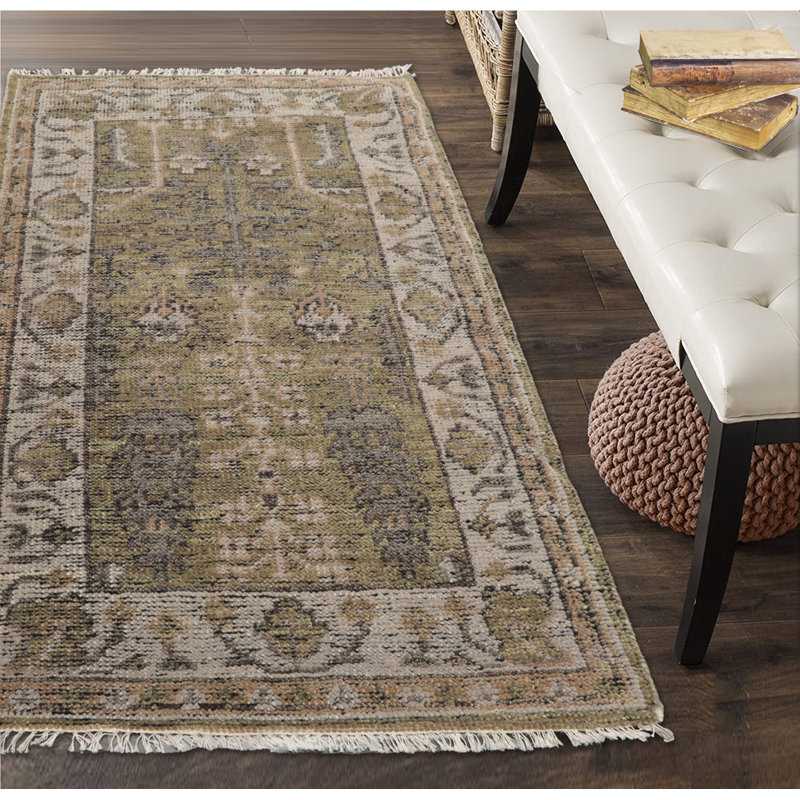 Tapis oriental brun / gris en laine noué à la main 3 pi x 5 pi Oriental