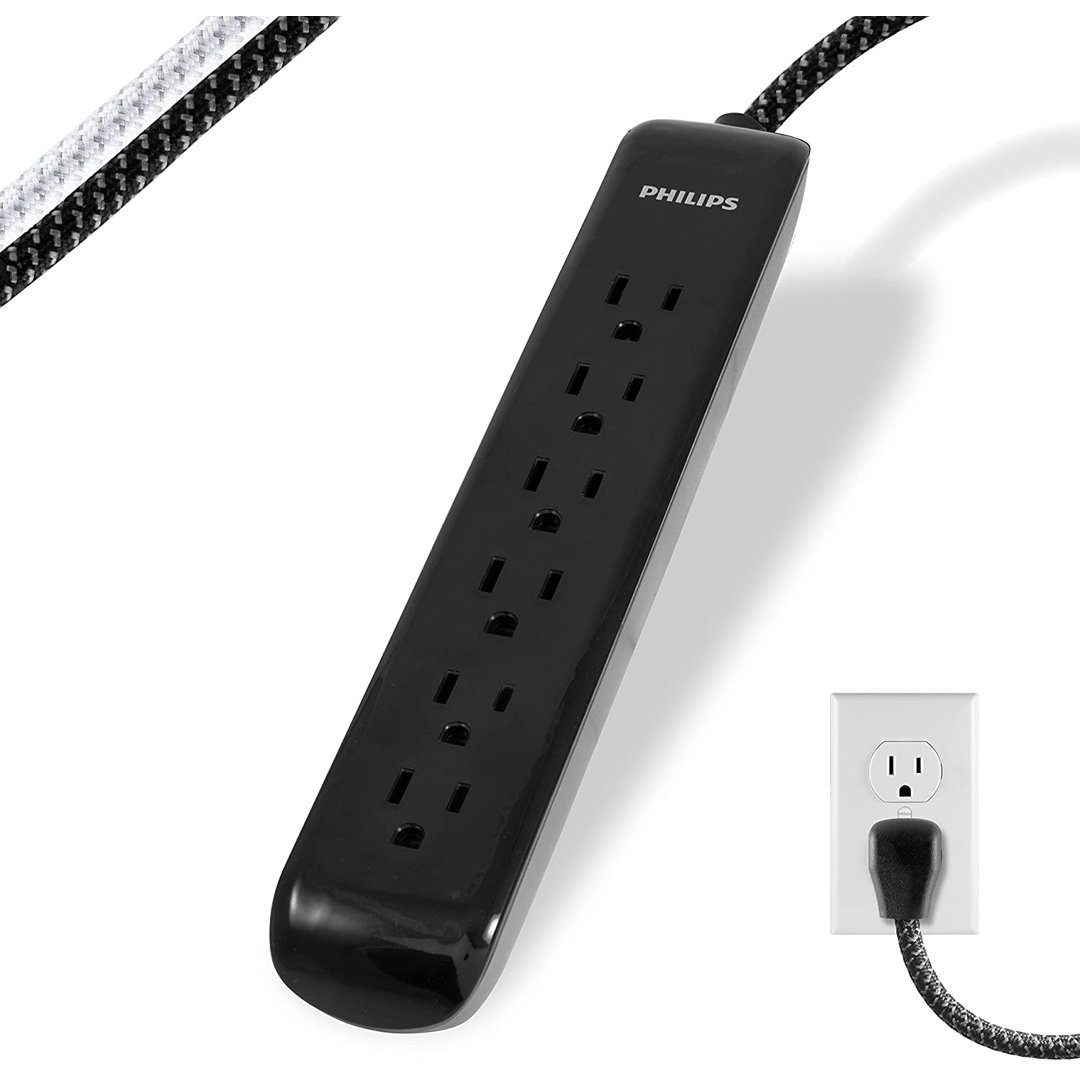 Philips 4-ft 6-Outlet Surge Protector, 720J, Braided Cord, Black, SPC3064BDT1/37 Philips