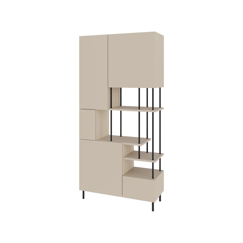 Key Modern Bookcase Display Unit with Closed Cabinets and Open Shelves, Sandstone