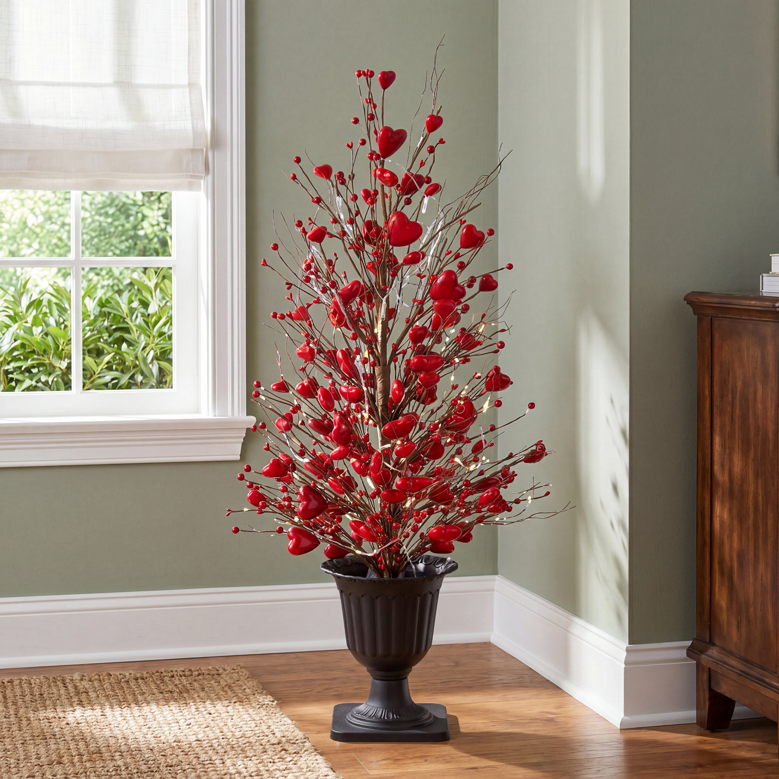 Lighted Red Berry Heart Tabletop Tree