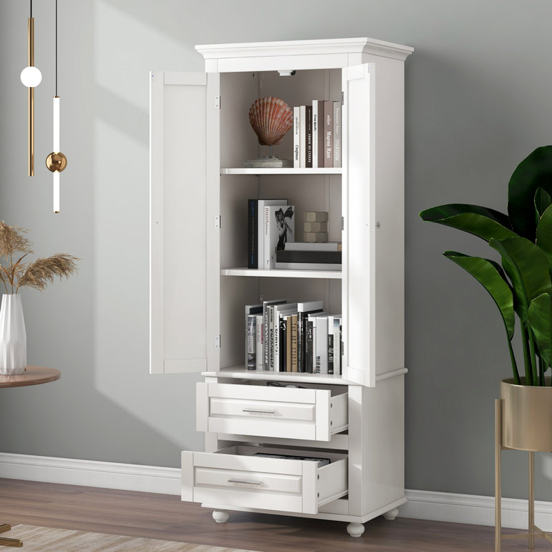 Freestanding Bathroom Cabinet with Two Drawers for Bathroom, White