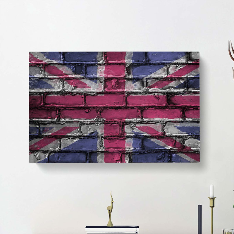 Union Jack Brick Wall Graffiti in Abstract - Wrapped Canvas, 35cm H x 50cm W x 3cm D