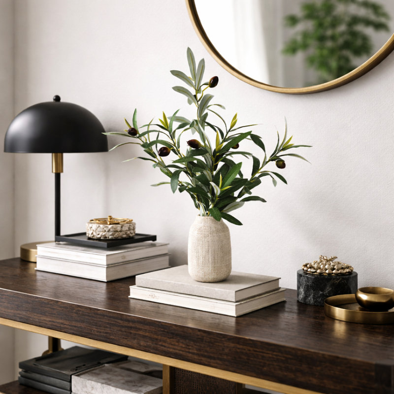 Olive de 18 pouces dans un vase en céramique texturée
