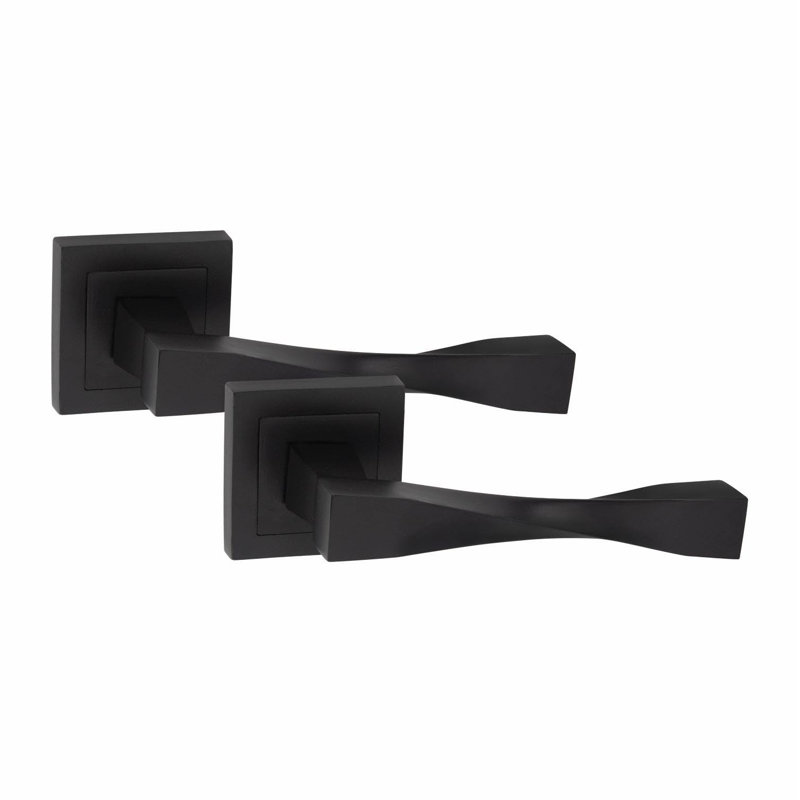 1 Pair Straight Astrid Premium Design Door Handles on Square Rose in Polished Chrome Finish