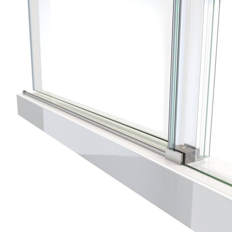 Seneca 44-48 in. W x 76 in. H Frameless Sliding Shower Door in Polished Stainless Steel, Brushed Stainless Steel