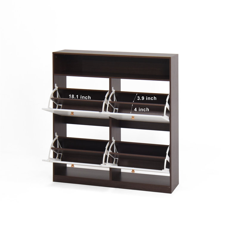Armoire à chaussures avec 4 tiroirs rabattables, Noyer