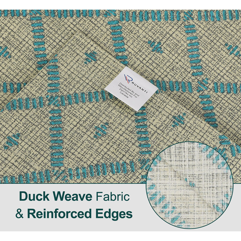 Ruvanti Beige and Blue Cotton Rectangle Placemats Set of 6